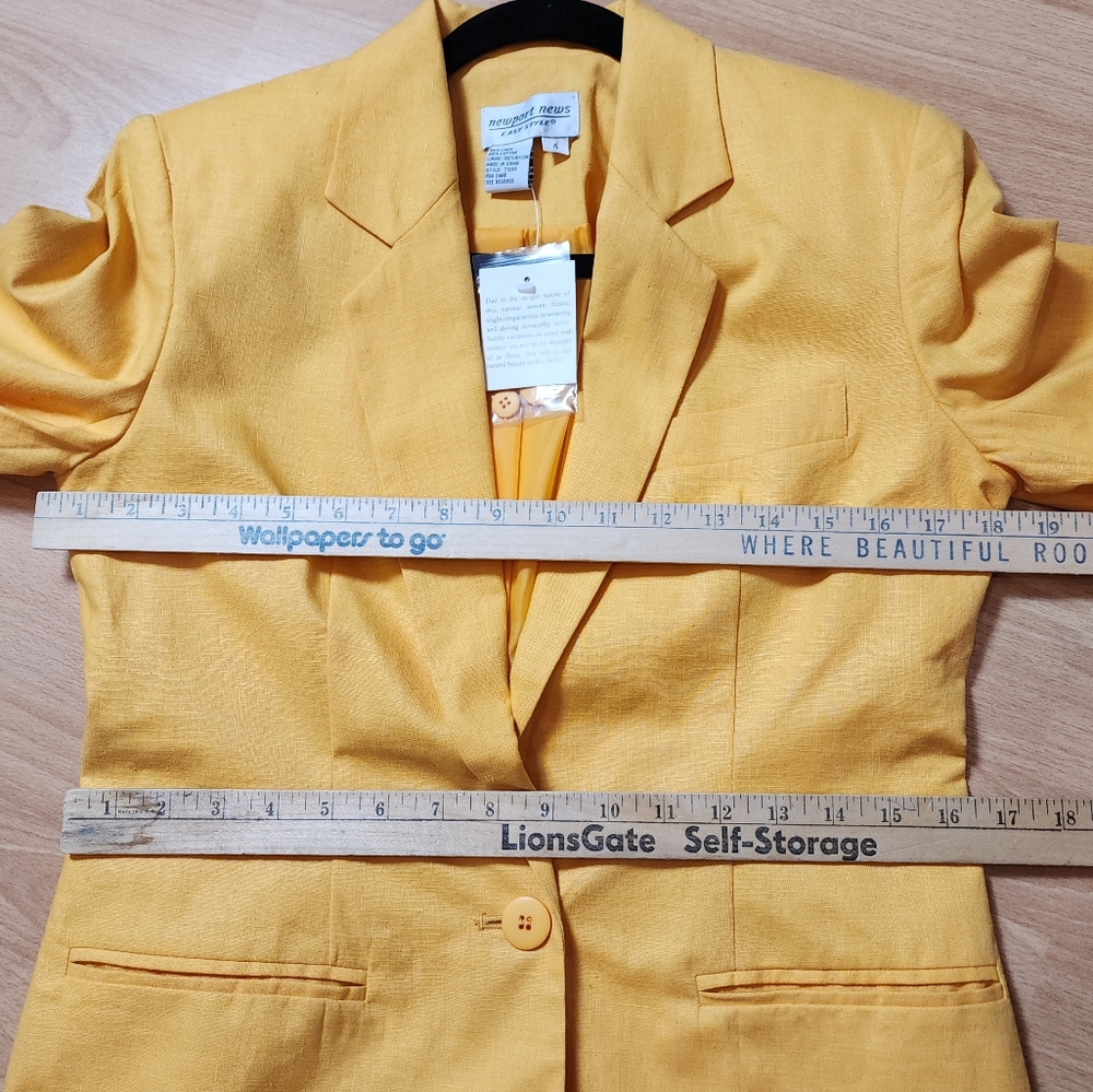 NWT Newport News Linen Cotton Yellow Single Button Blazer Size‎ 4 - Picture 9 of 16